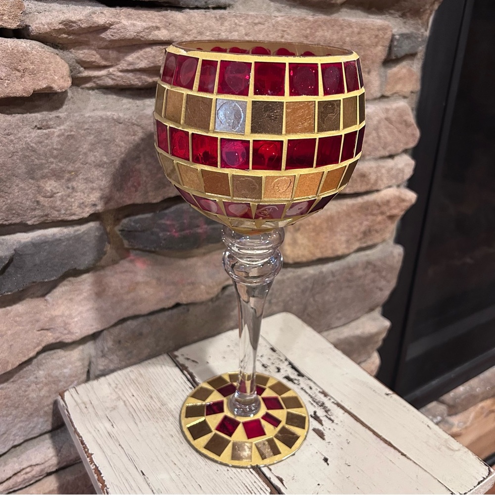 Mosaic Red and Gold candle‎ goblet
